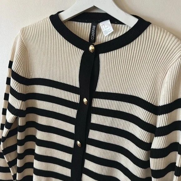 H&M Rib Knit Striped Gold Button Cardigan Sweater - Picture 5 of 11
